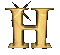 A metallic letter H.