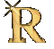 A metallic letter R.